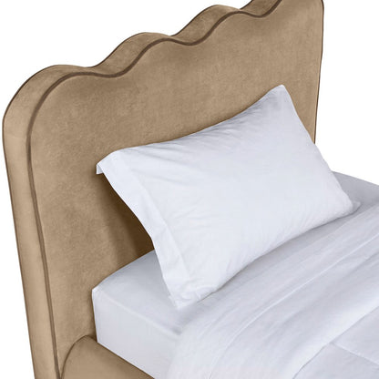 Tempo Beige Velvet Upholstered Twin Bed