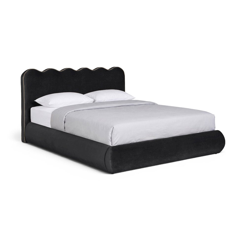 Tempo Black Velvet Upholstered King Bed
