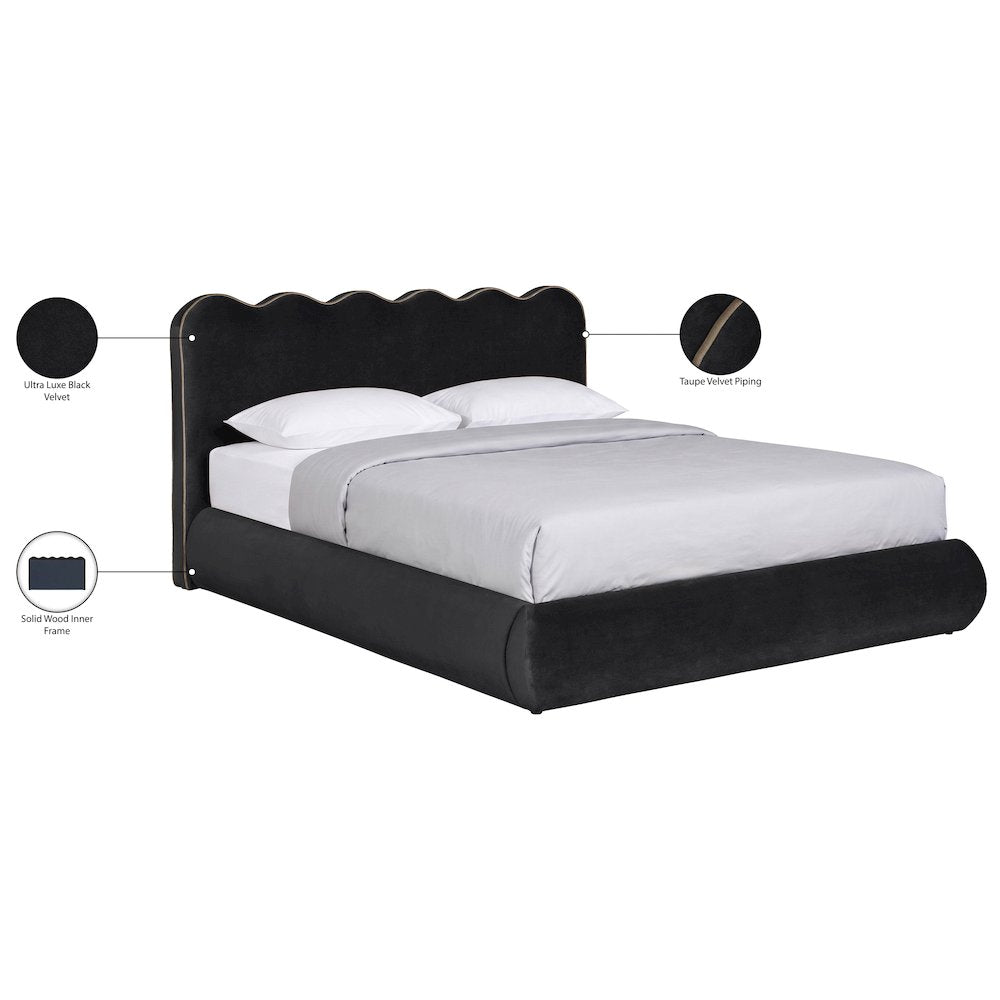 Tempo Black Velvet Upholstered Queen Bed