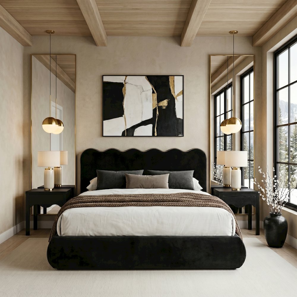 Tempo Black Velvet Upholstered Queen Bed