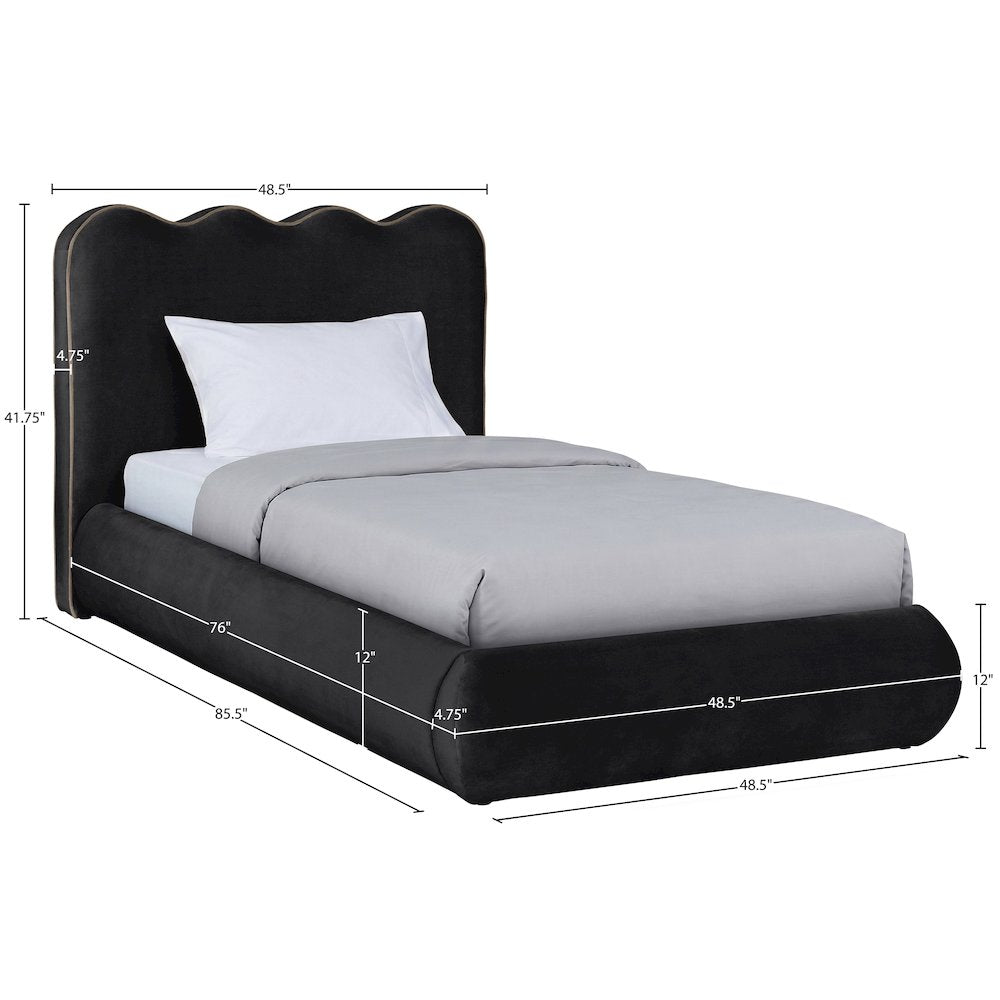 Tempo Black Velvet Upholstered Twin Bed