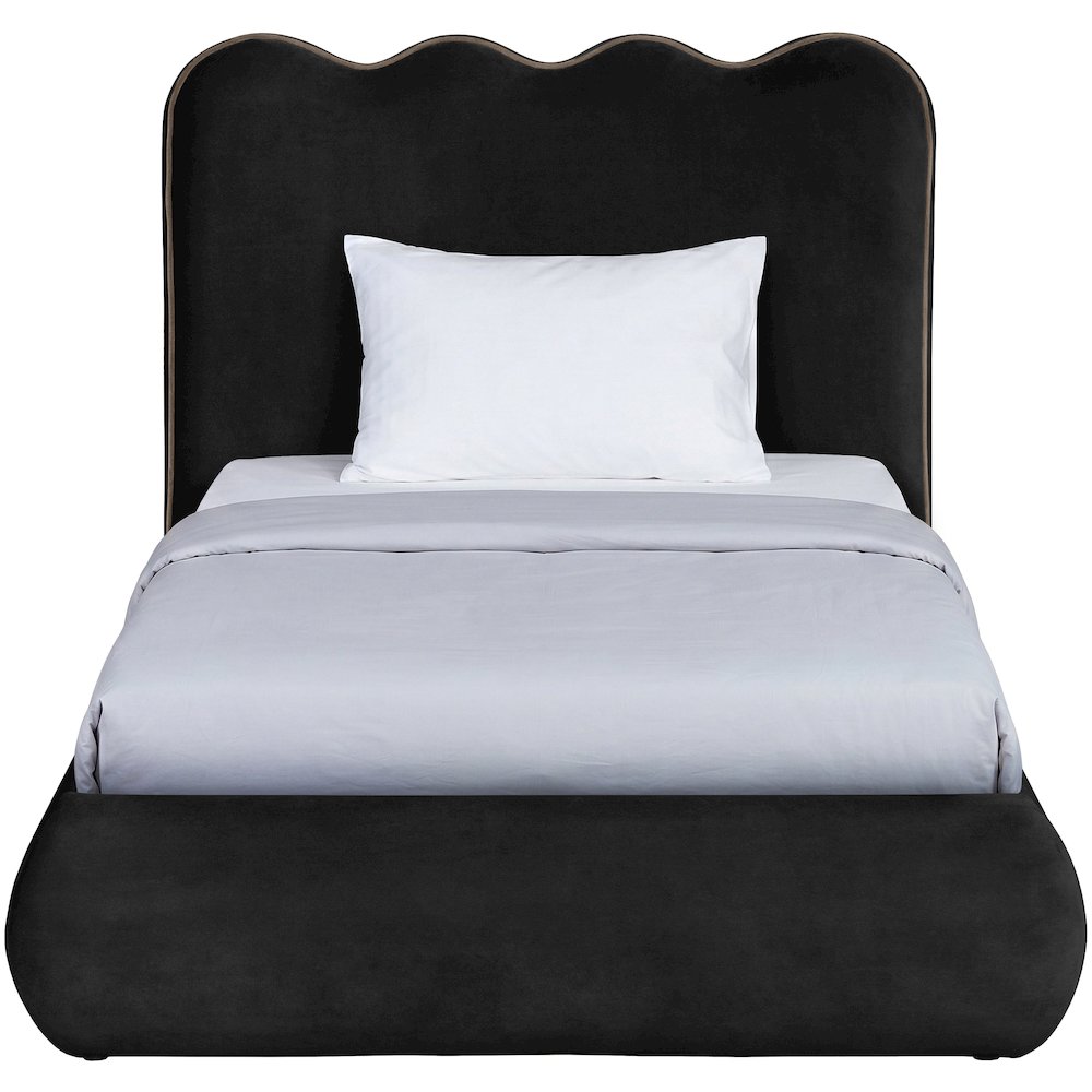 Tempo Black Velvet Upholstered Twin Bed