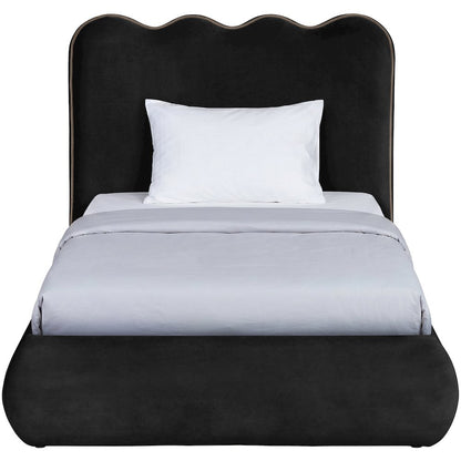 Tempo Black Velvet Upholstered Twin Bed