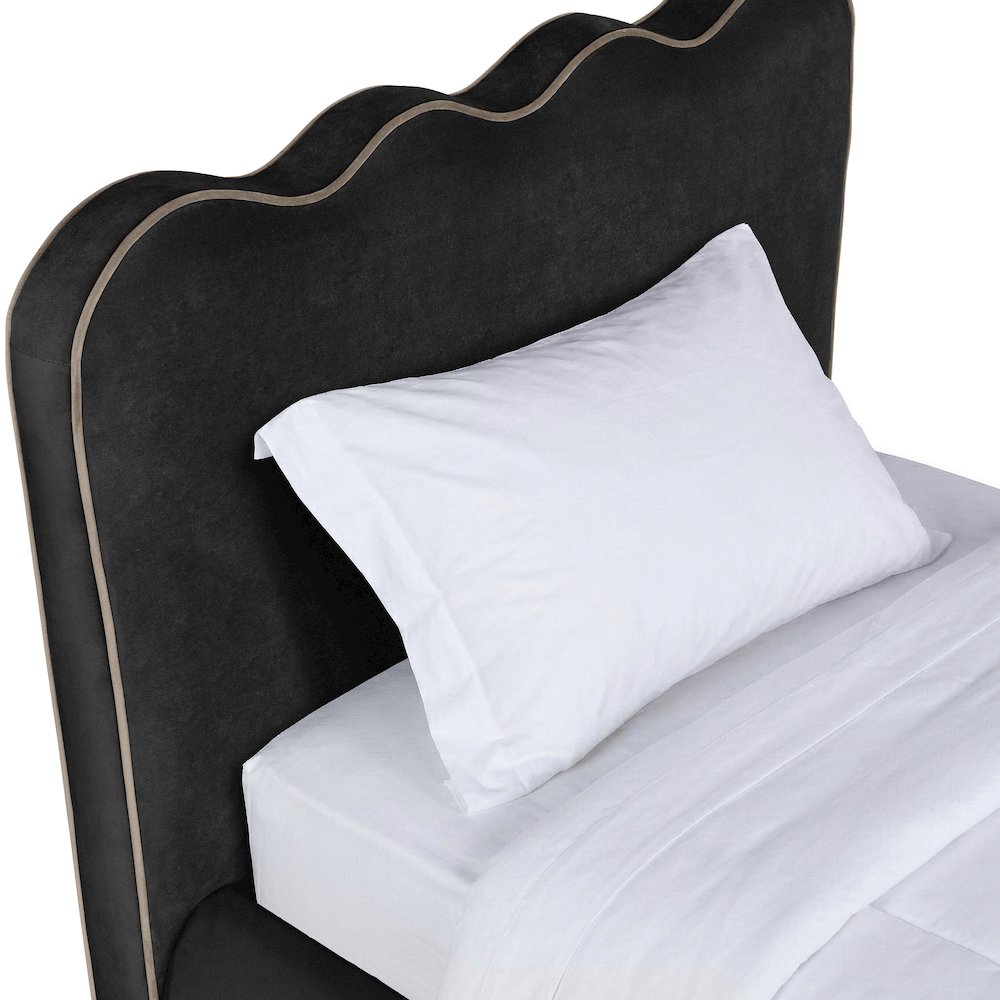 Tempo Black Velvet Upholstered Twin Bed