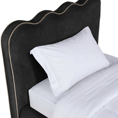 Tempo Black Velvet Upholstered Twin Bed