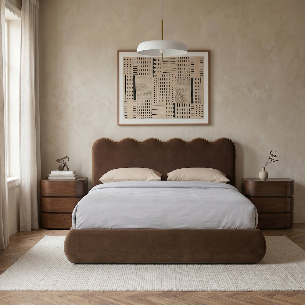 Tempo Brown Velvet Upholstered Queen Bed