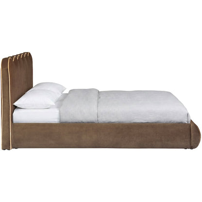 Tempo Brown Velvet Upholstered Queen Bed