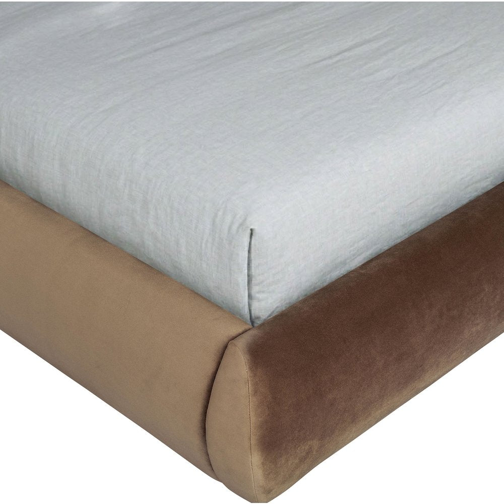 Tempo Brown Velvet Upholstered Queen Bed