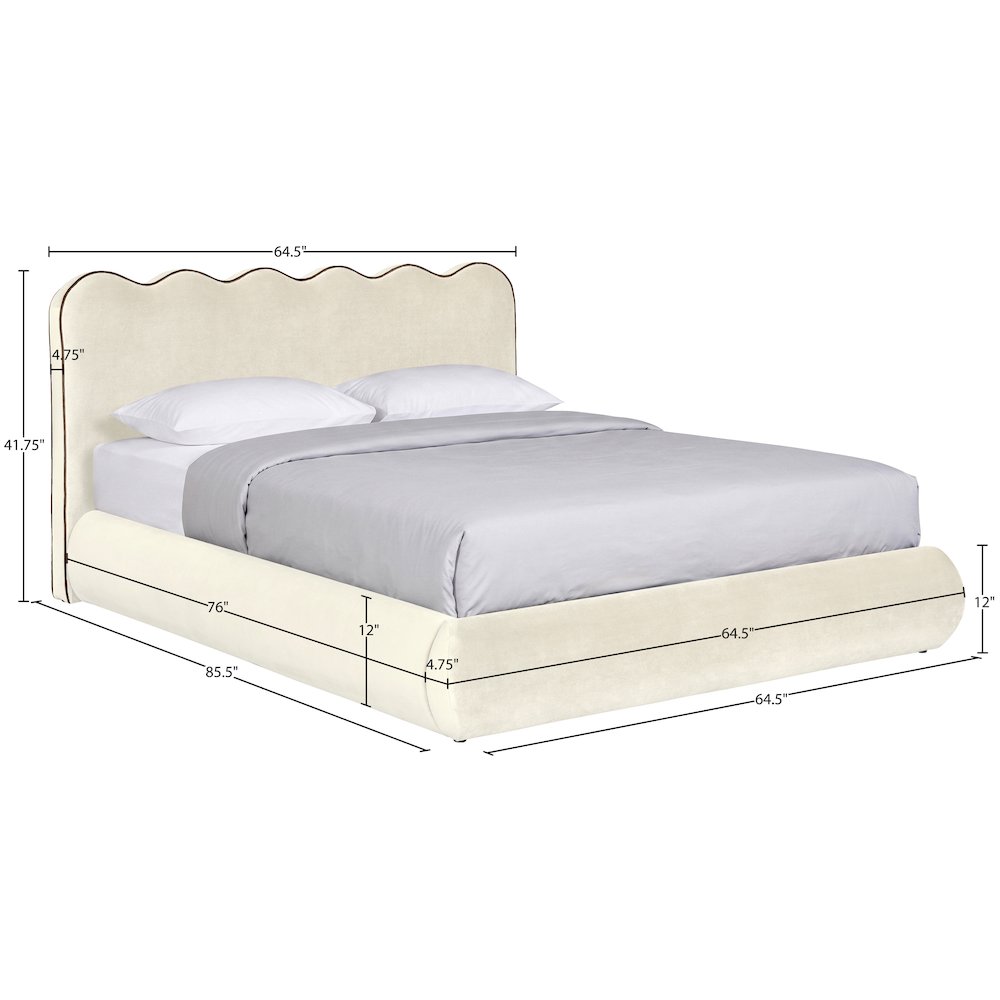 Tempo Cream Velvet Upholstered Full Bed