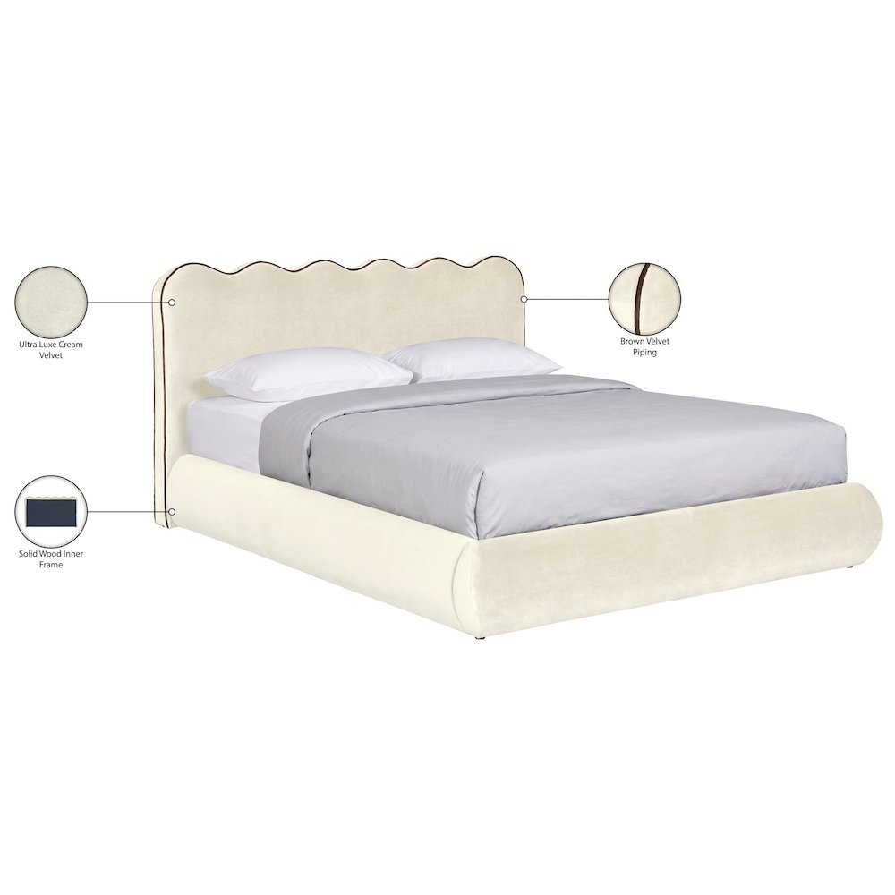 Tempo Cream Velvet Upholstered Full Bed