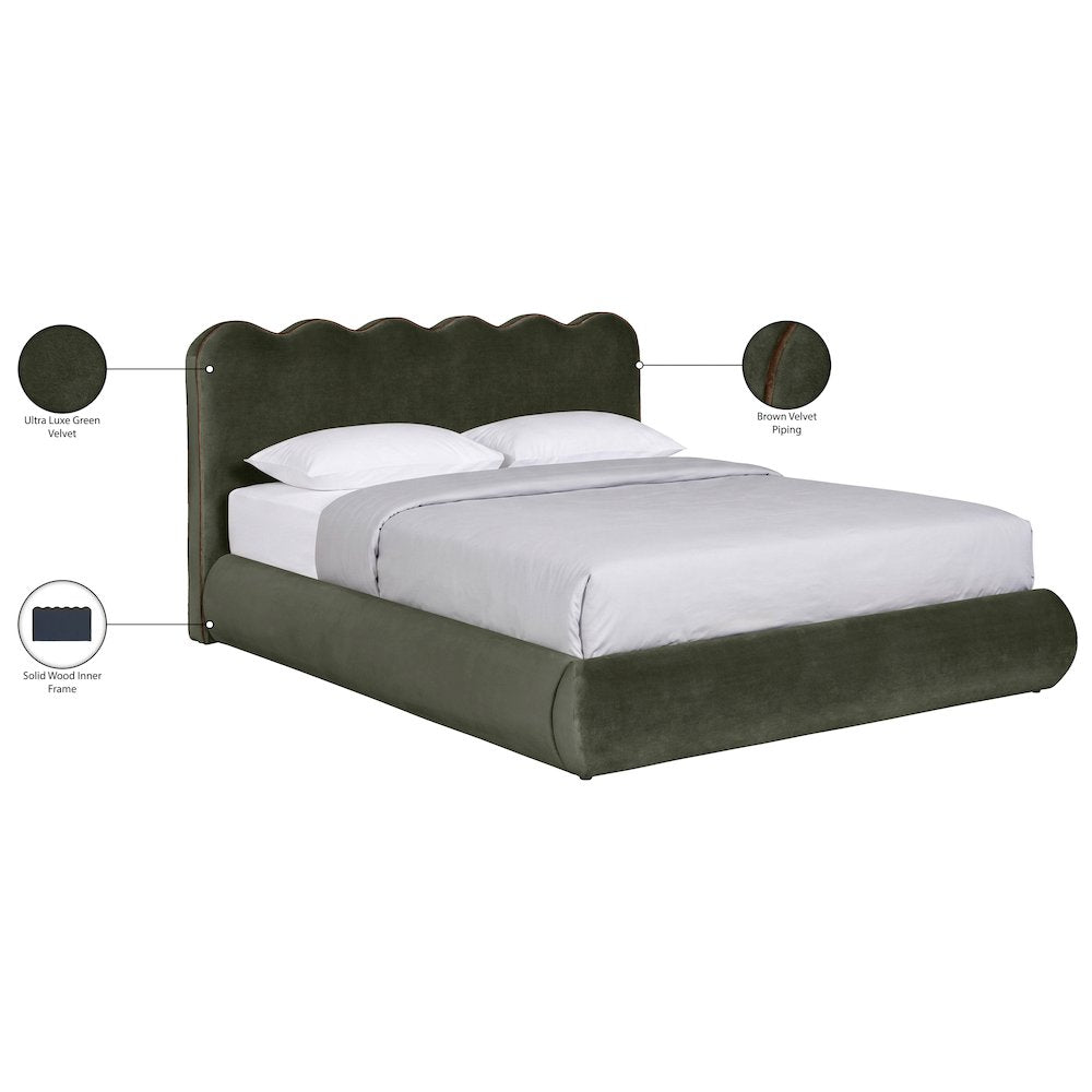 Tempo Green Velvet Upholstered Full Bed