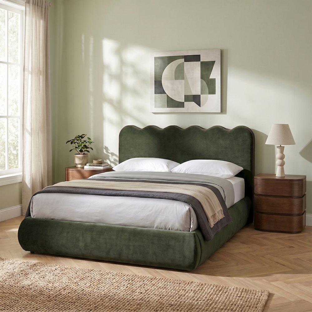 Tempo Green Velvet Upholstered Full Bed