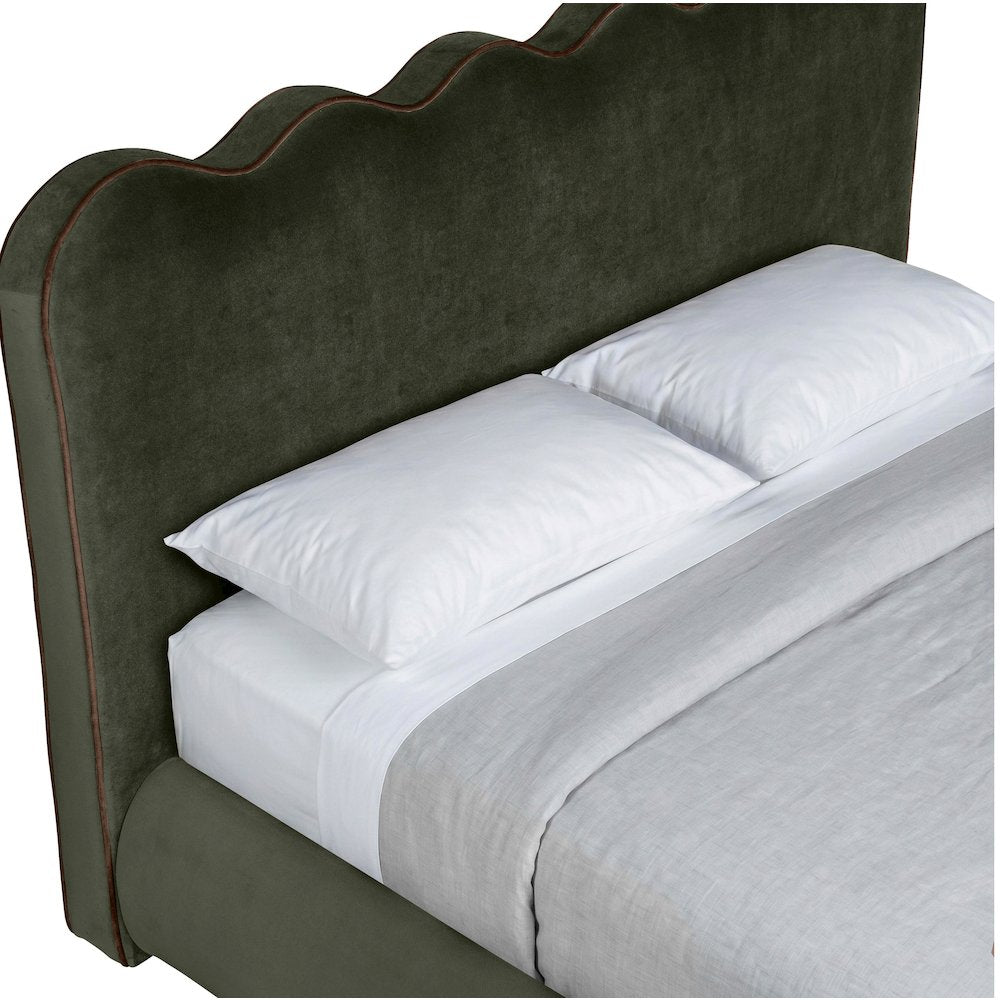 Tempo Green Velvet Upholstered Queen Bed