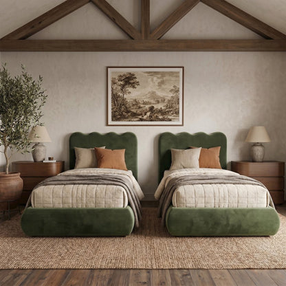 Tempo Green Velvet Upholstered Twin Bed