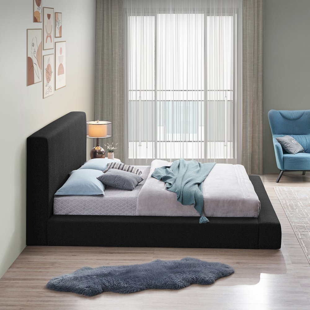 Terra Black Boucle Fabric Queen Bed