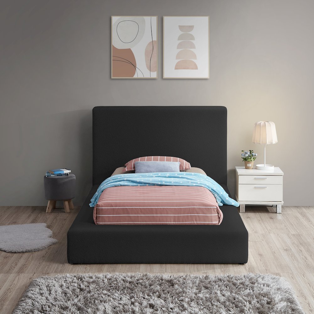 Terra Black Boucle Fabric Twin Bed