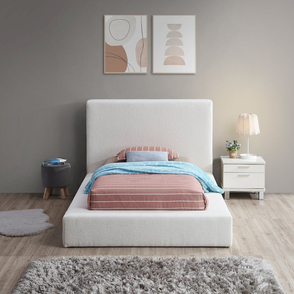Terra Cream Boucle Fabric Twin Bed