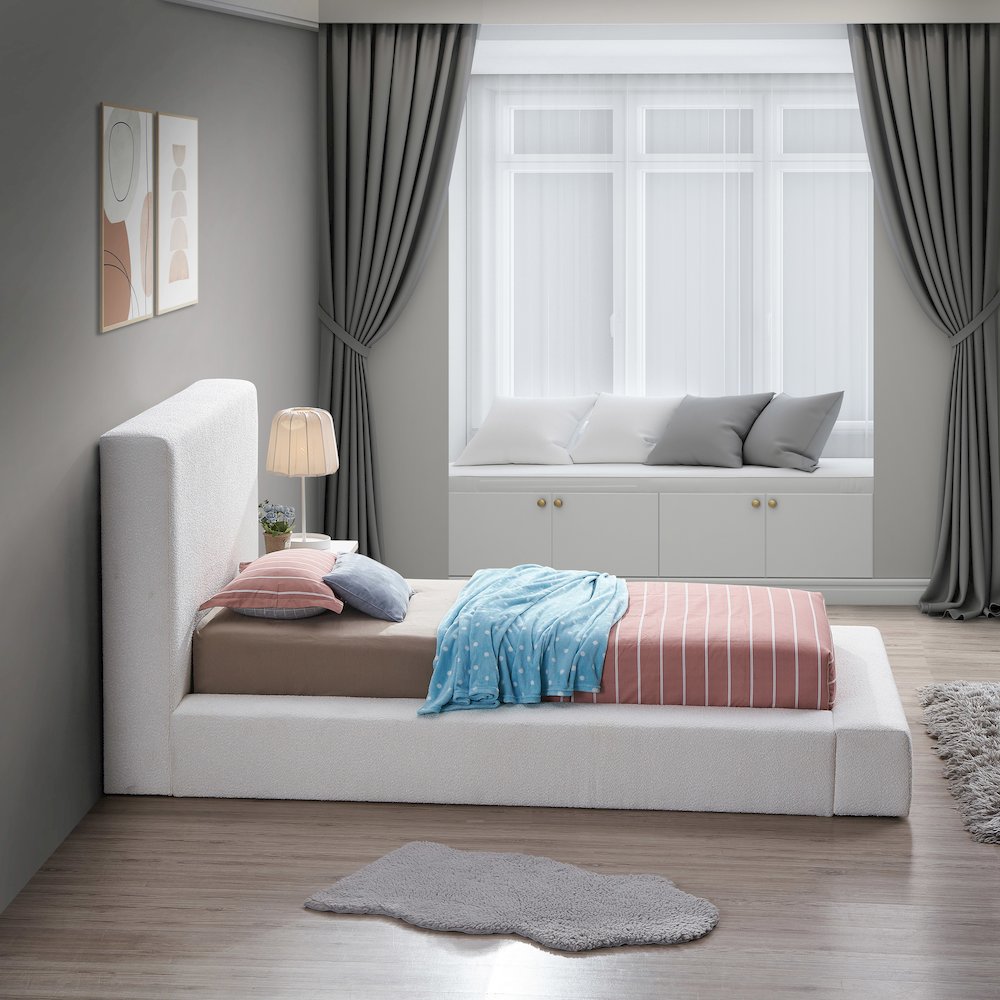 Terra Cream Boucle Fabric Twin Bed