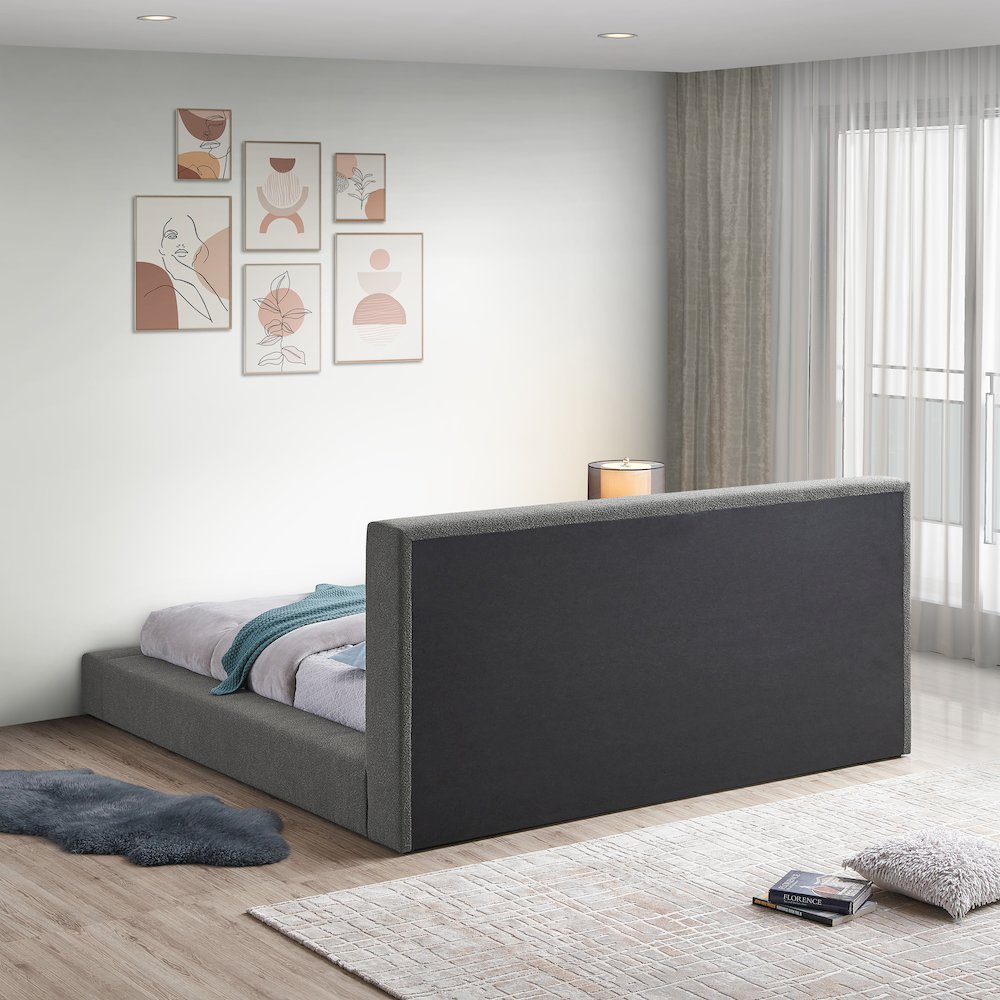 Terra Grey Boucle Fabric Queen Bed