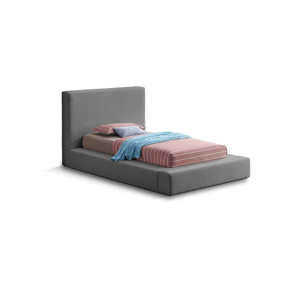 Terra Grey Boucle Fabric Twin Bed