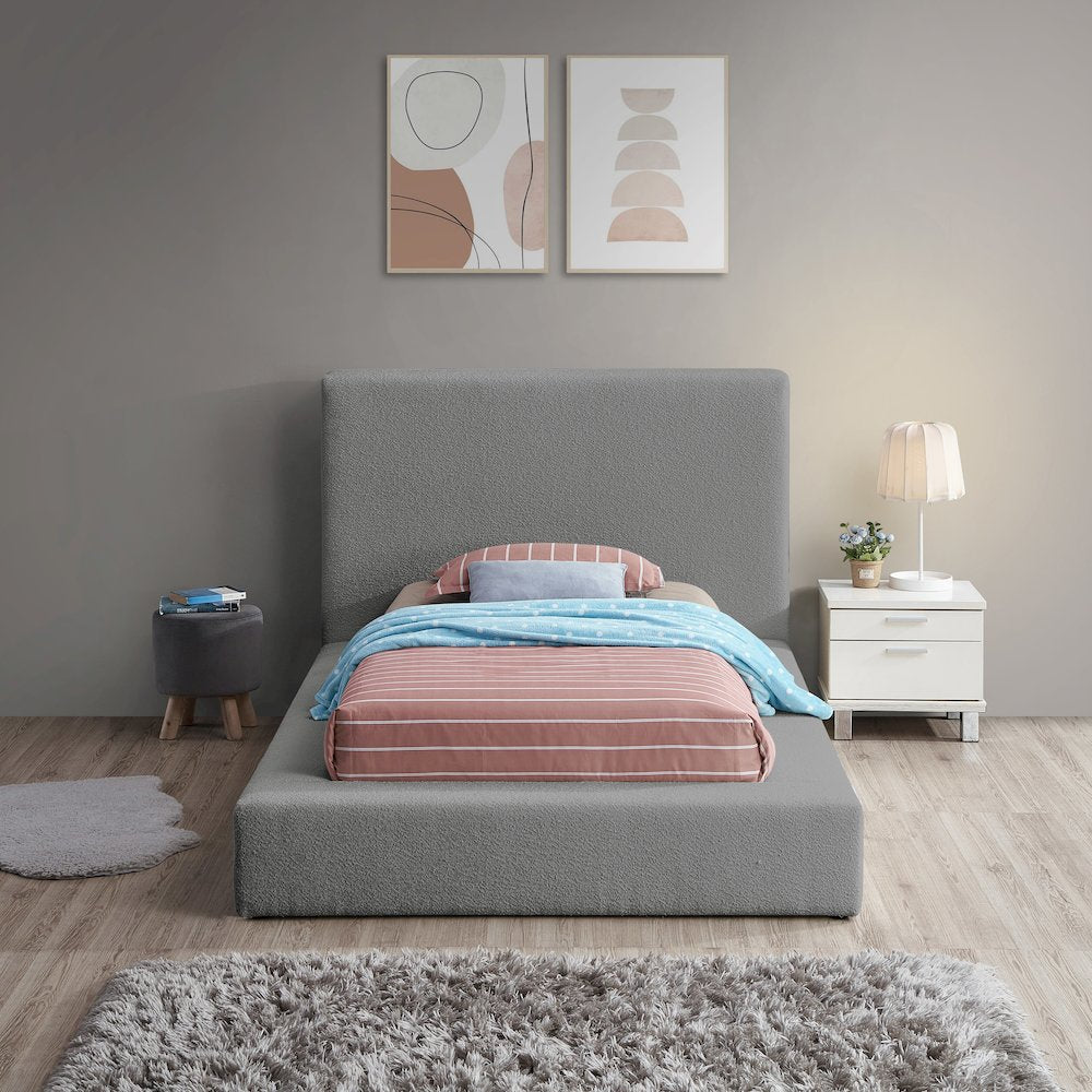 Terra Grey Boucle Fabric Twin Bed