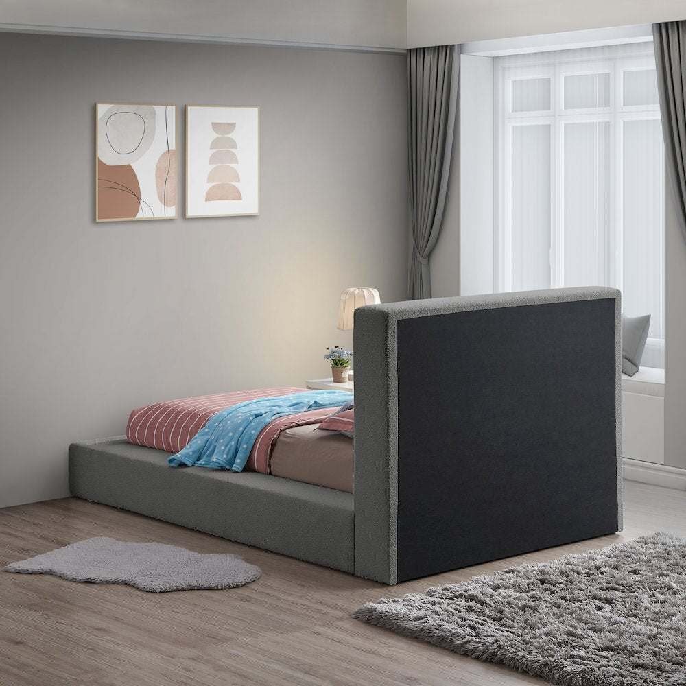 Terra Grey Boucle Fabric Twin Bed
