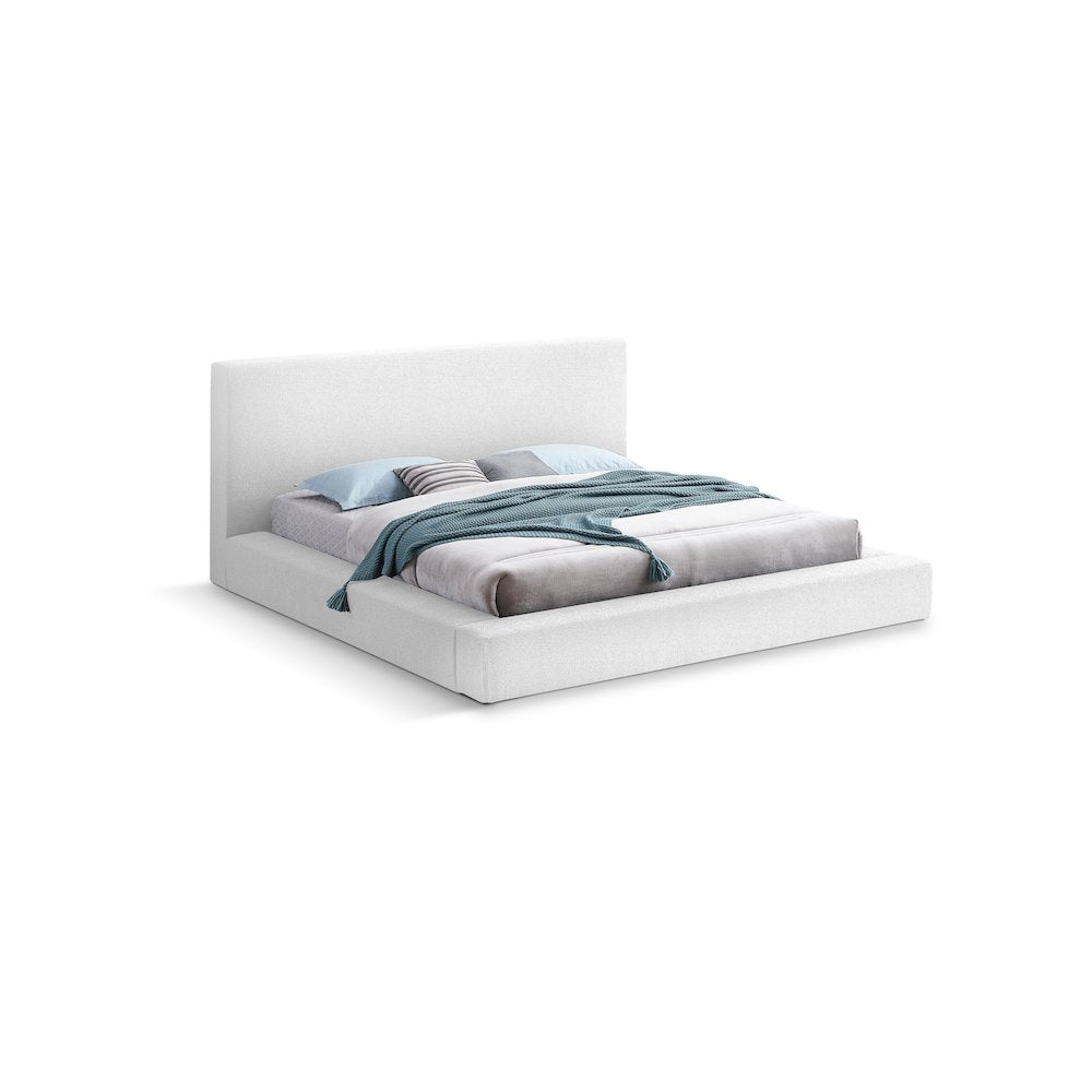 Terra White Boucle Fabric Queen Bed
