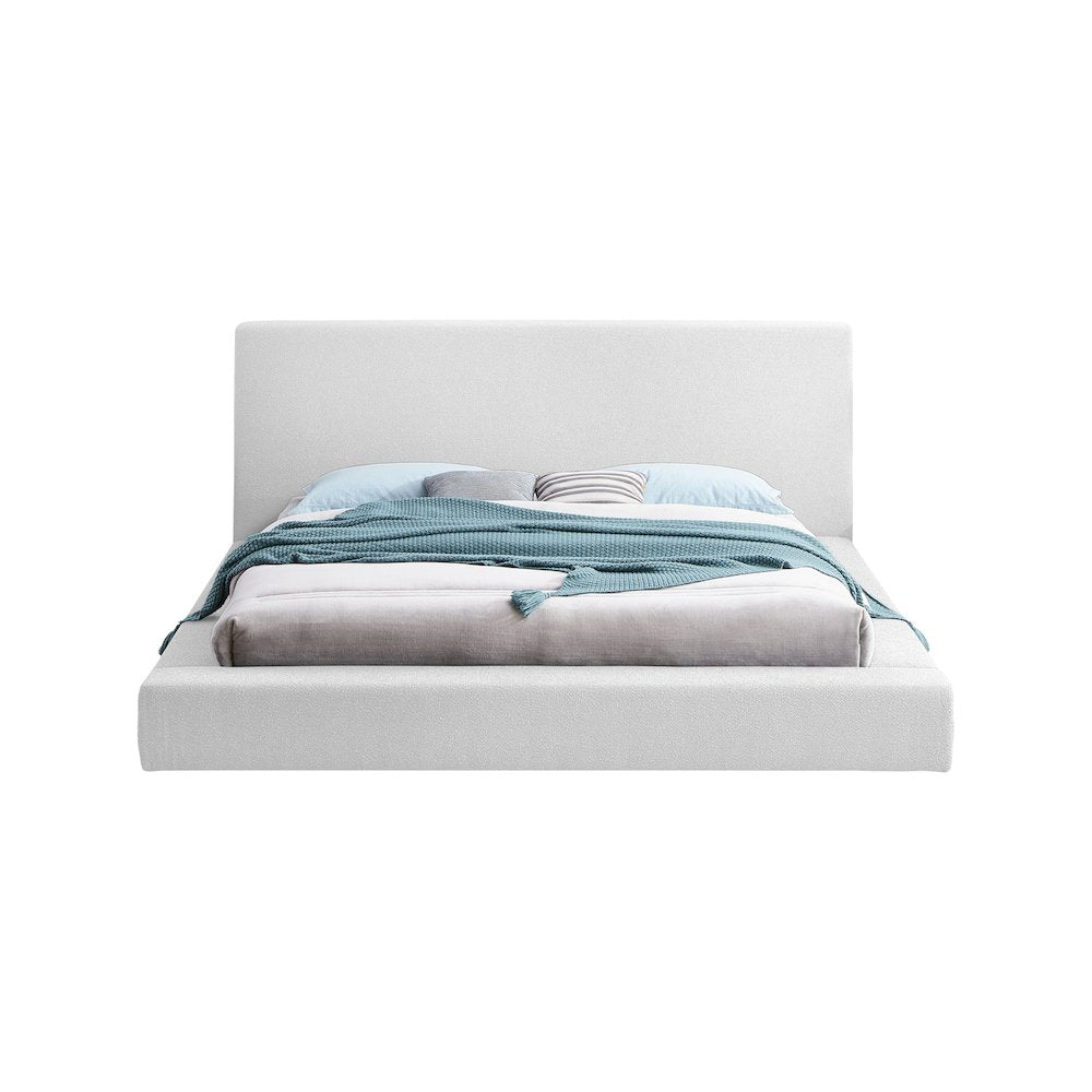 Terra White Boucle Fabric Queen Bed