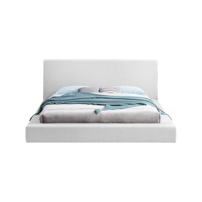 Terra White Boucle Fabric Queen Bed