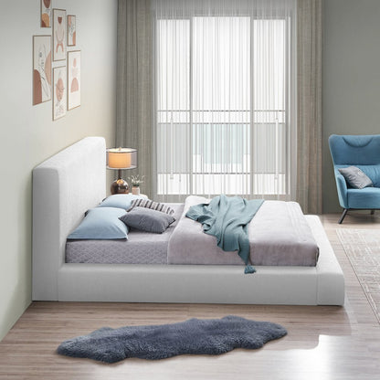 Terra White Boucle Fabric Queen Bed