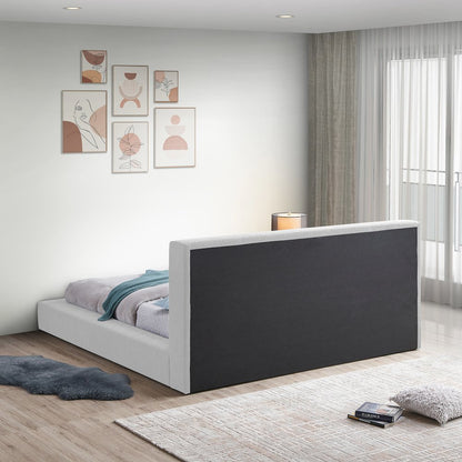 Terra White Boucle Fabric Queen Bed