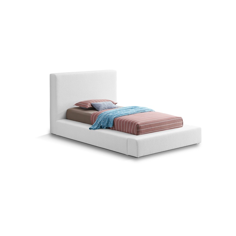 Terra White Boucle Fabric Twin Bed