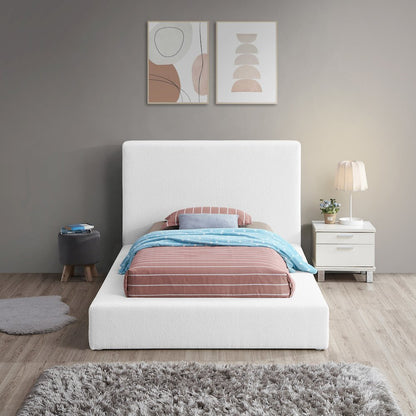 Terra White Boucle Fabric Twin Bed