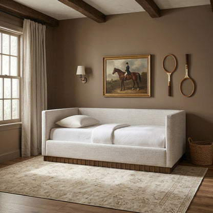 Teva Cream Linen Textured Fabric Upholstered Twin Daybed