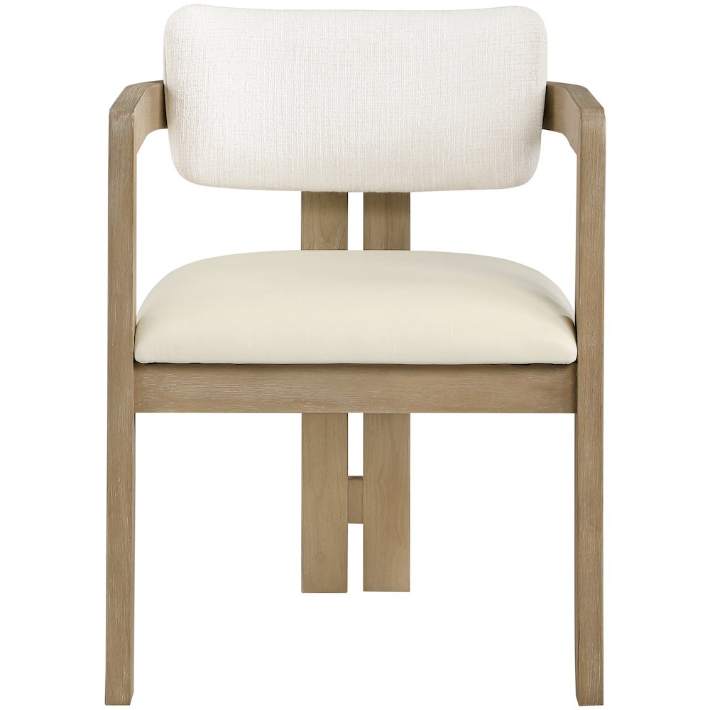 Ravina Cream Vegan Leather and Linen Fabric Upholstered Dining Chair, Set of 2