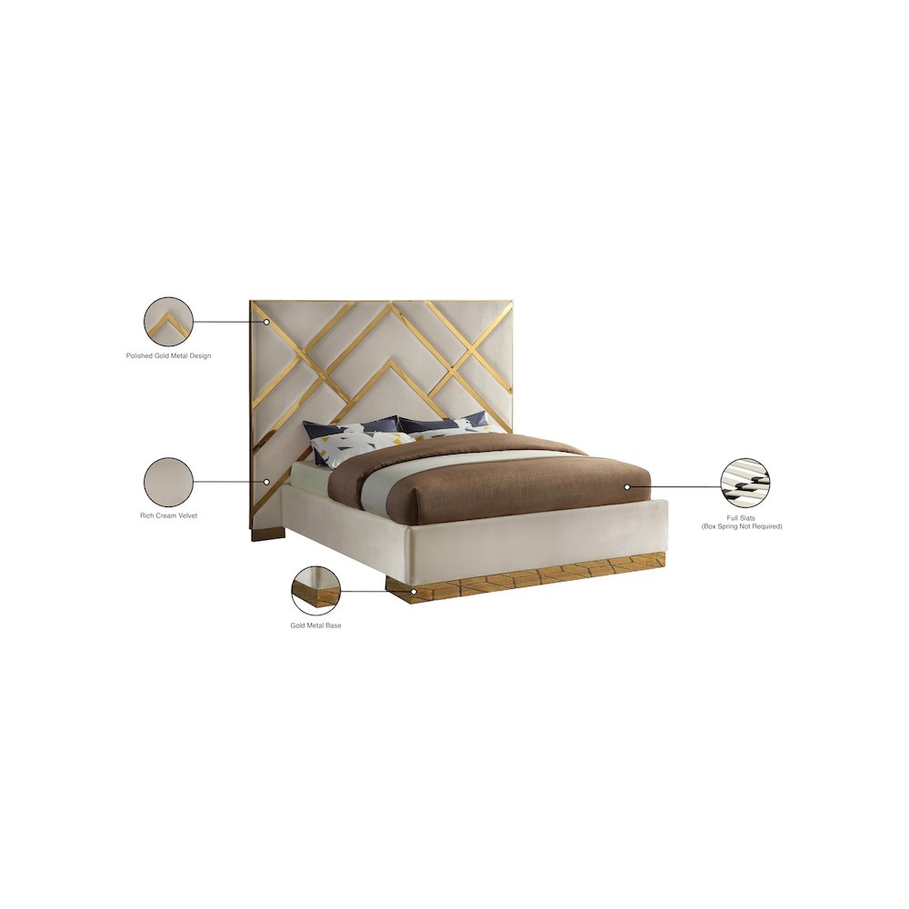 Vector Cream Velvet Queen Bed