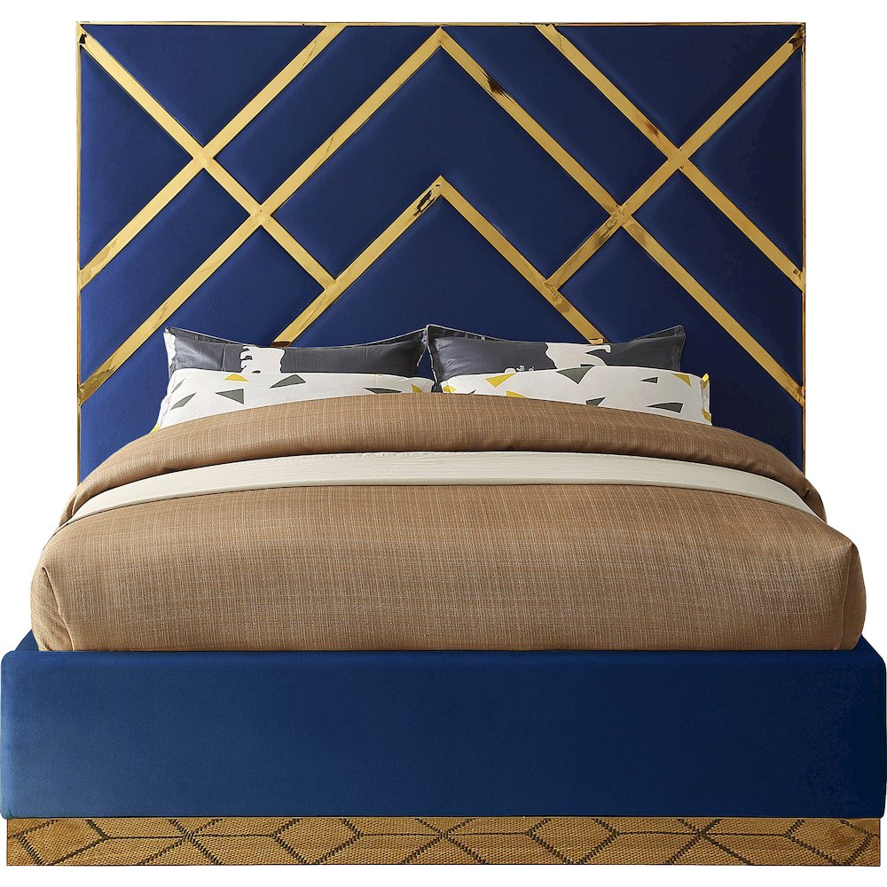 Vector Navy Velvet King Bed