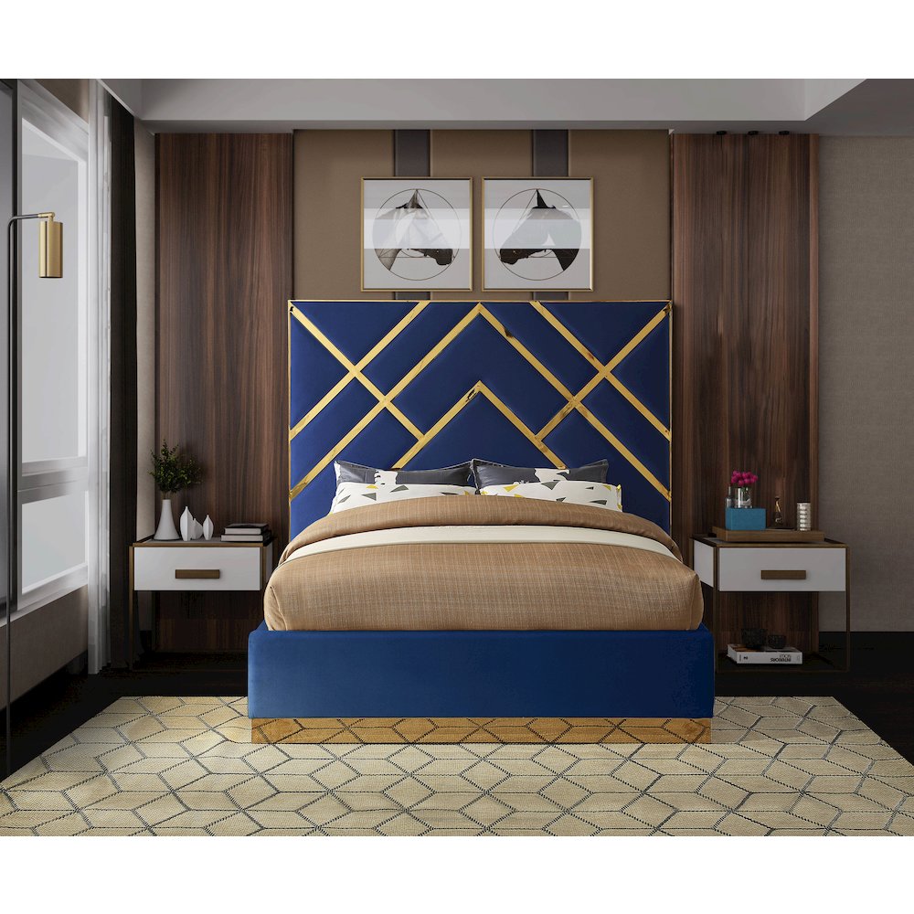 Vector Navy Velvet King Bed