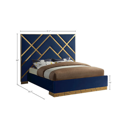 Vector Navy Velvet Queen Bed