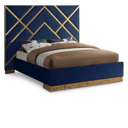 Vector Navy Velvet Queen Bed