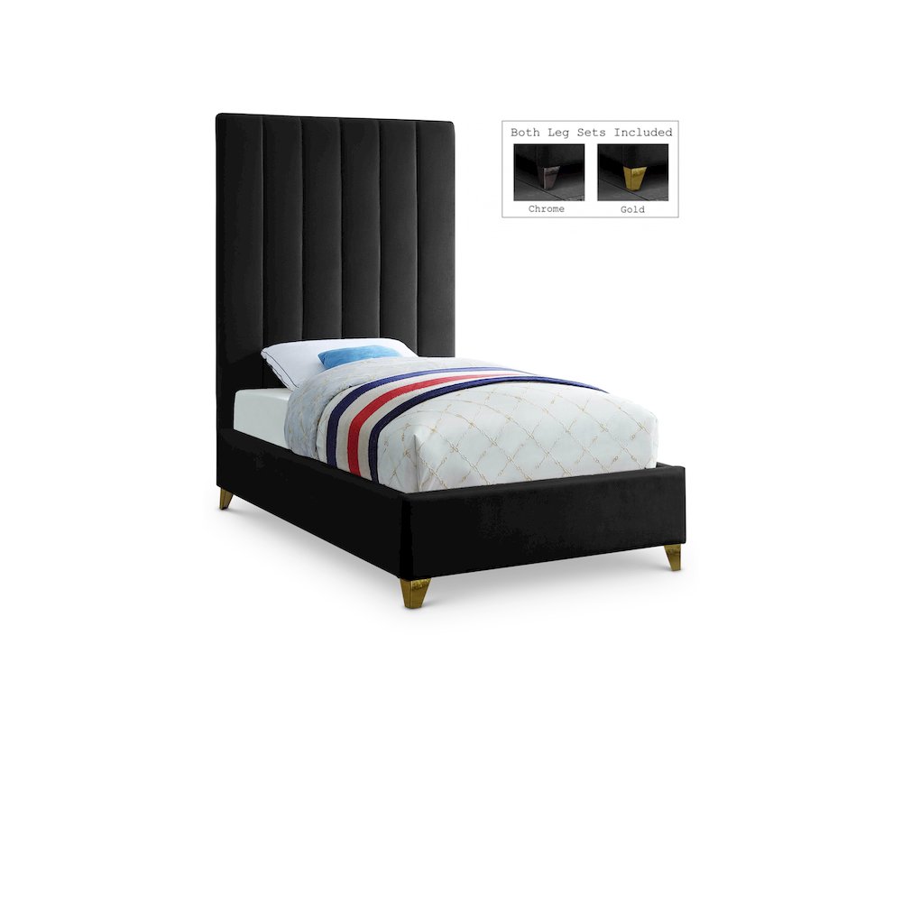 Via Black Velvet Twin Bed