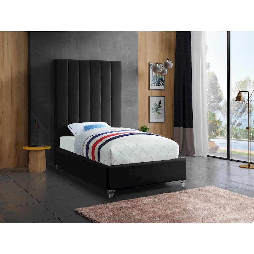 Via Black Velvet Twin Bed
