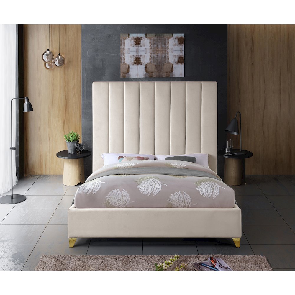 Via Cream Velvet Queen Bed