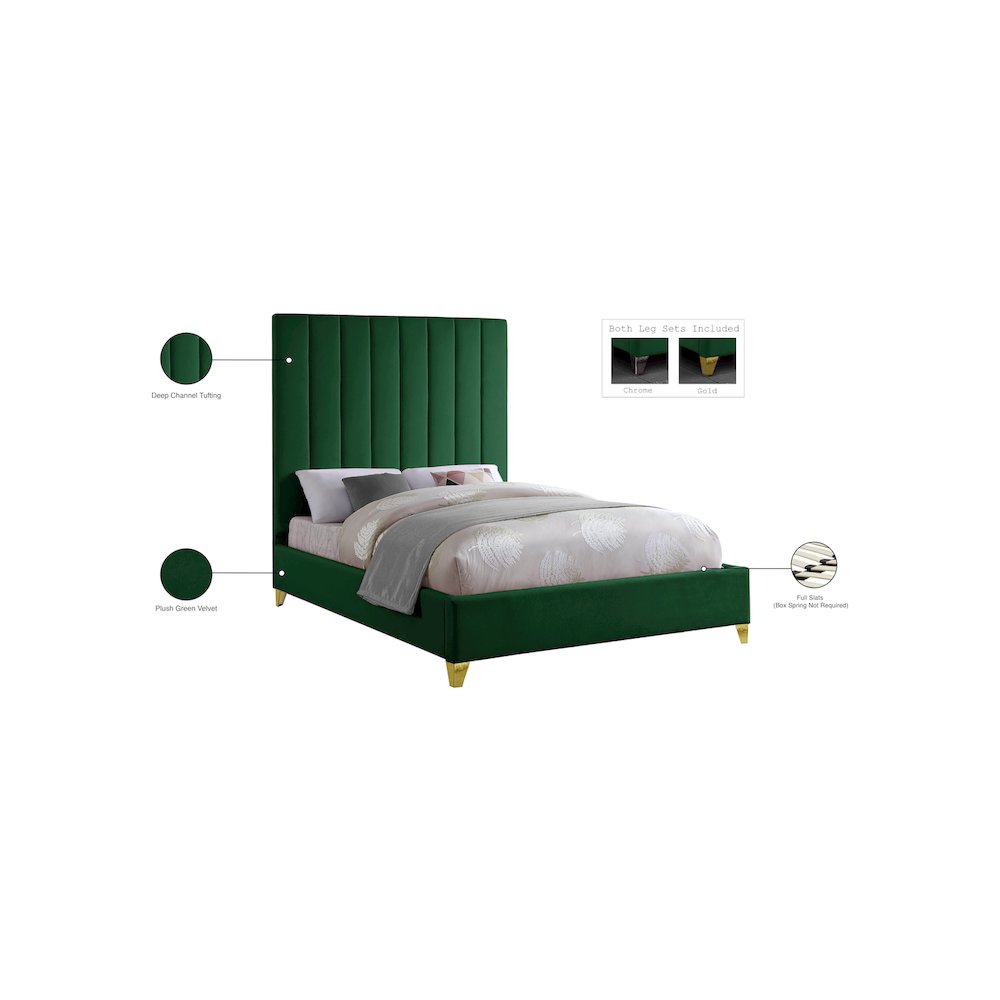 Via Green Velvet Queen Bed
