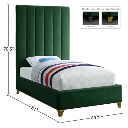 Via Green Velvet Twin Bed