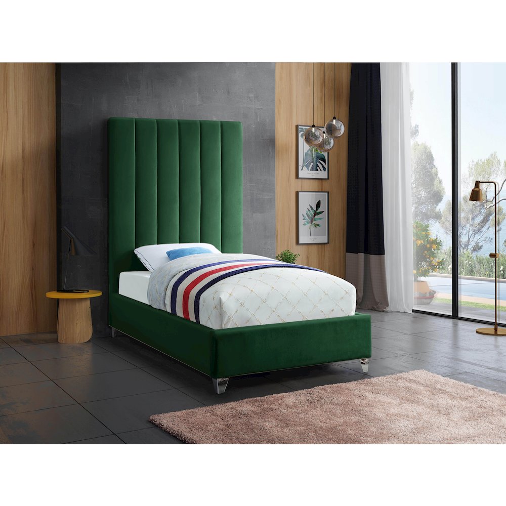 Via Green Velvet Twin Bed