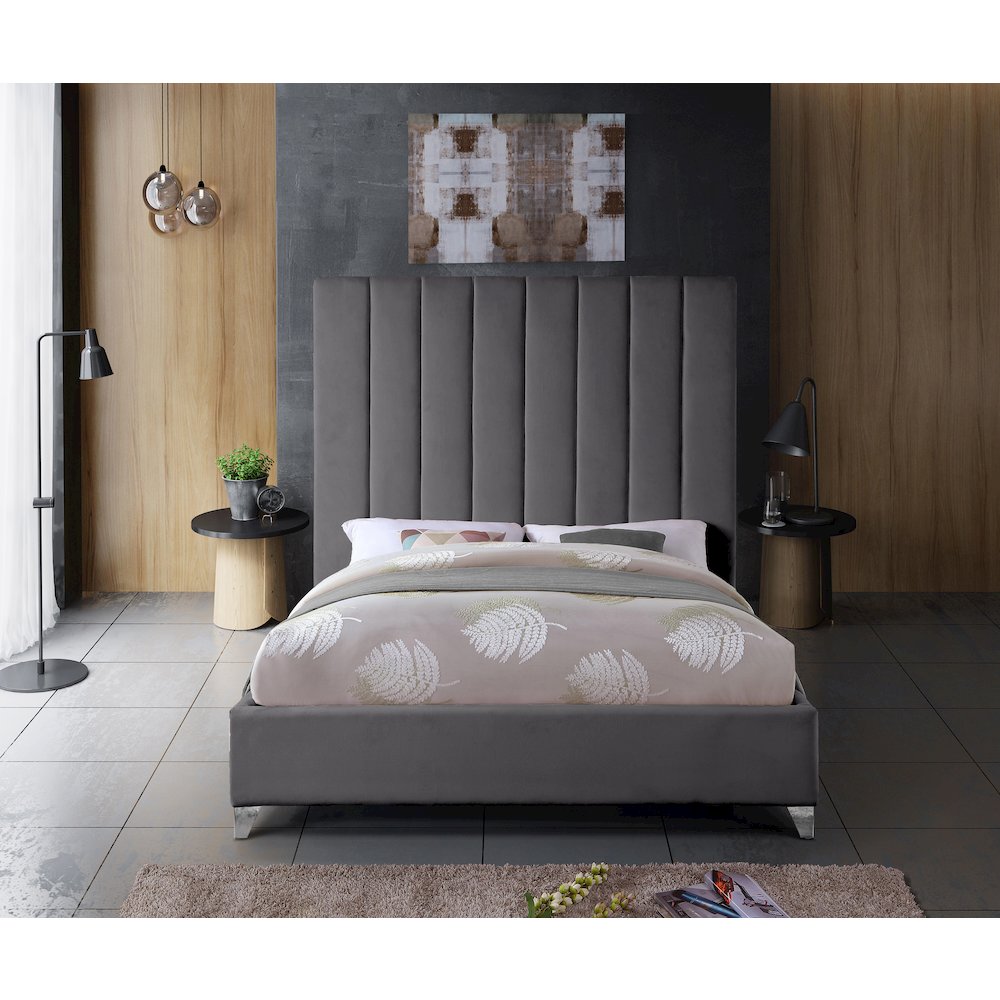 Via Grey Velvet Full Bed