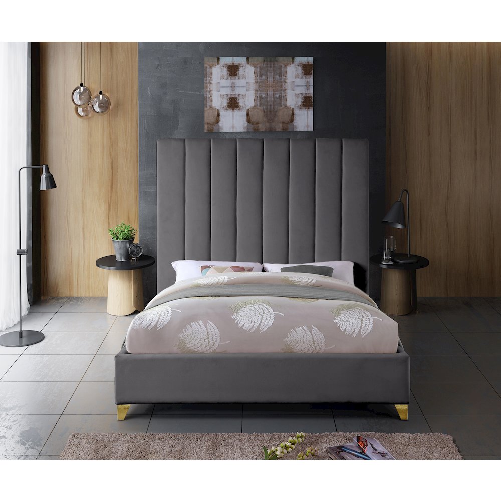 Via Grey Velvet King Bed
