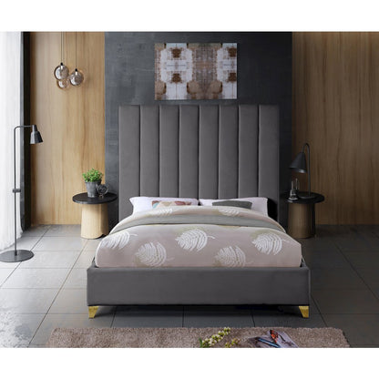 Via Grey Velvet King Bed