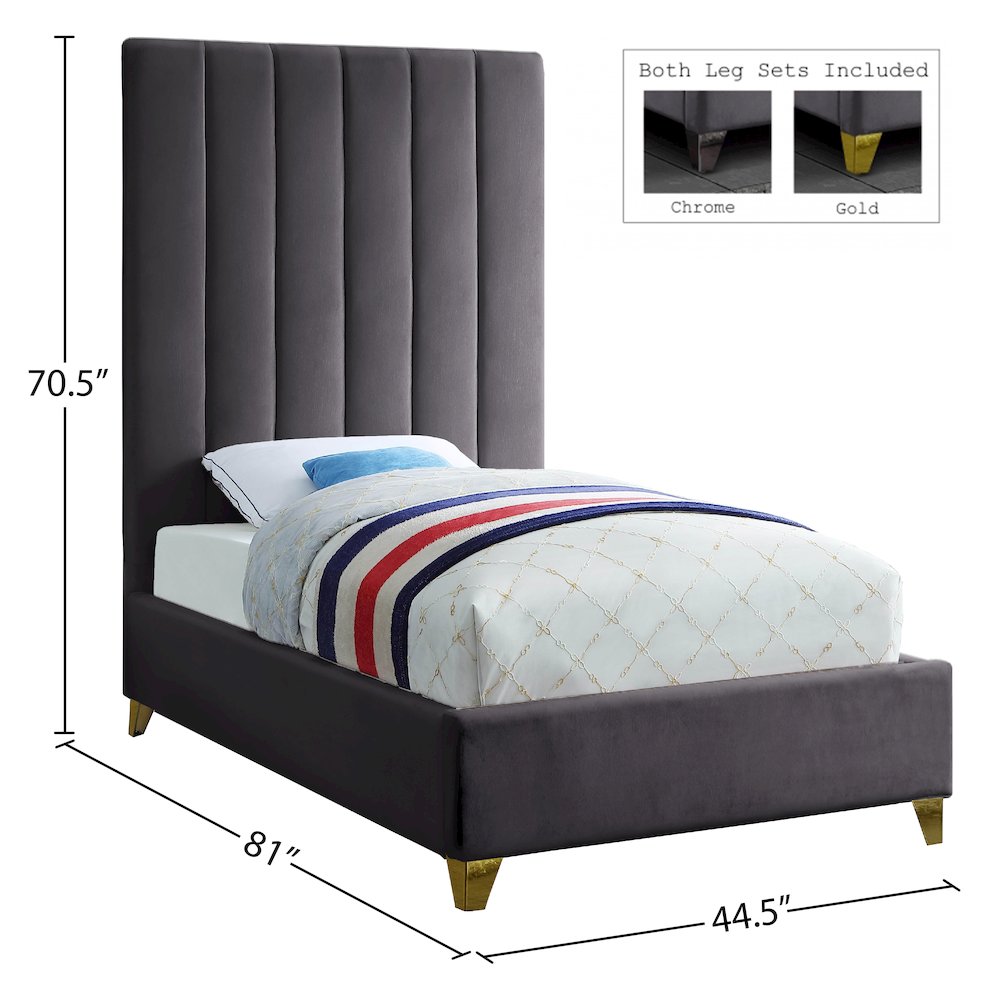 Via Grey Velvet Twin Bed